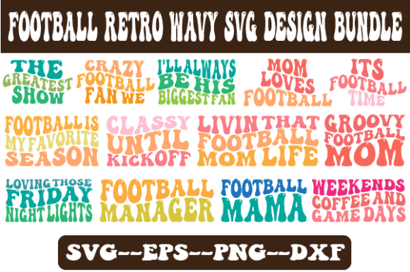 Football Retro Wavy SVG Design Bundle for Crafts & Graphics