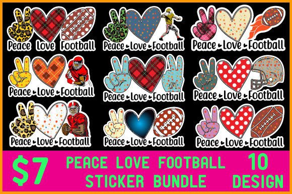 Peace Love Football Sticker Bundle: Graphics for Crafts & Branding